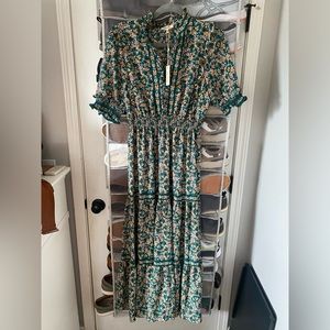 NWT Max Studio Ruffle Collar Print Tiered Maxi Dress